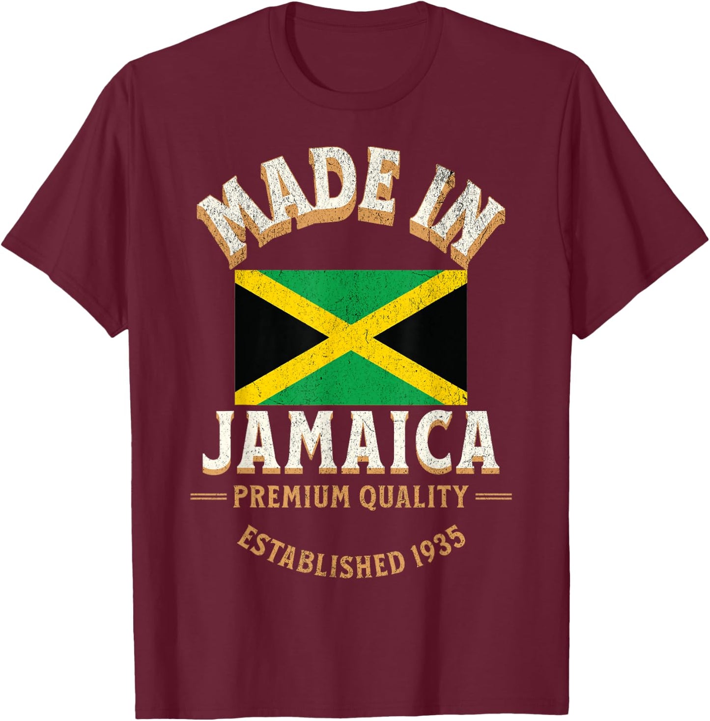 Made In Jamaica 1935 Premium Quality Jamaican Flag T-Shirt - T-Shirt | Maroon