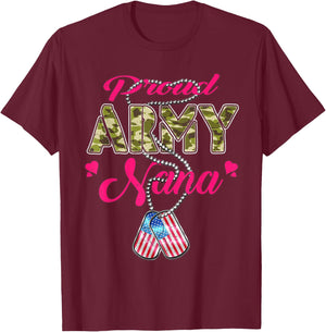 Proud Army Nana US Flag Camo Dog Tags Military Grandmother T-Shirt - T-Shirt | Maroon
