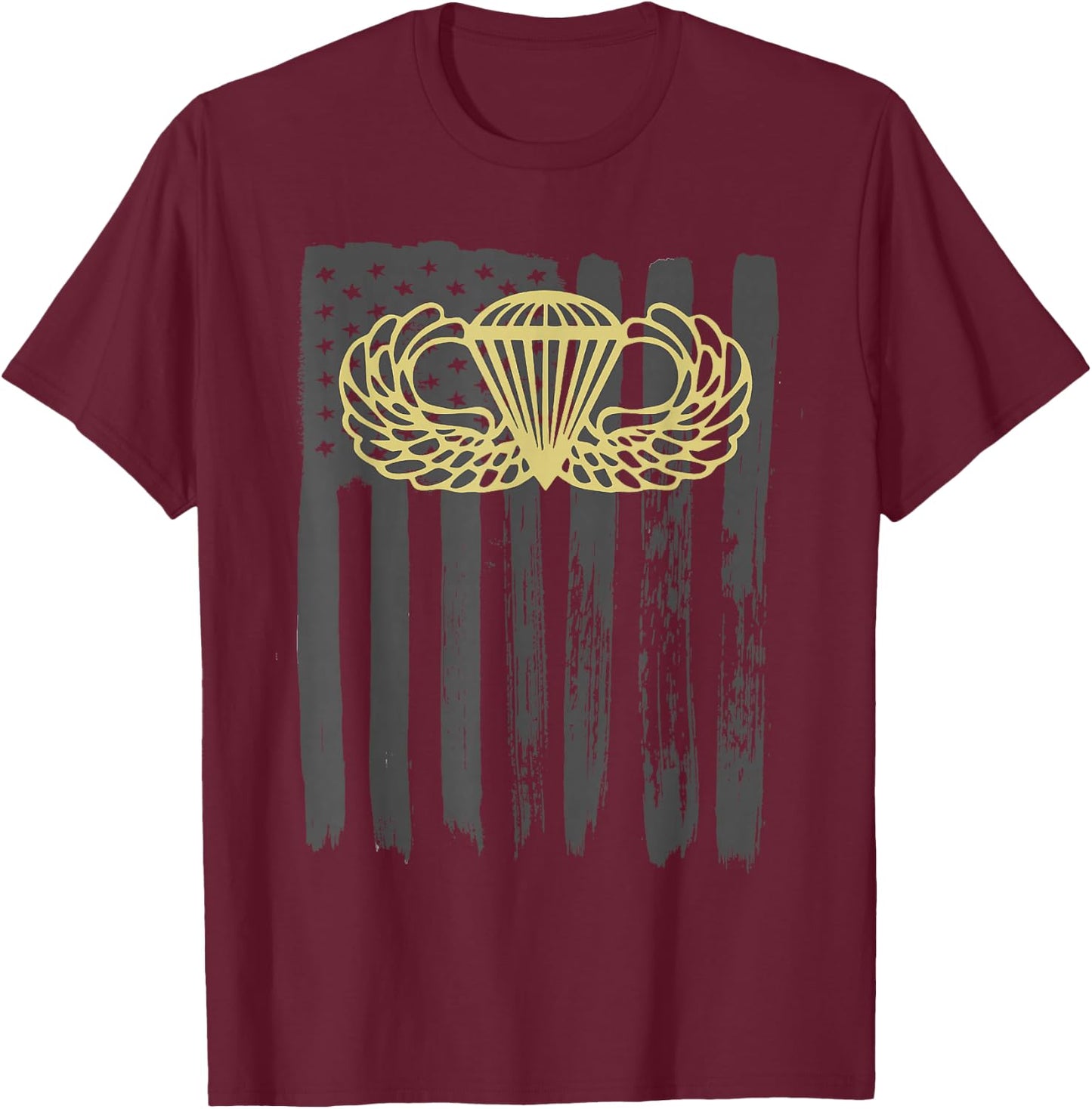 Army Parachute Wings Badge and US Flag Airborne T-Shirt - T-Shirt | Maroon