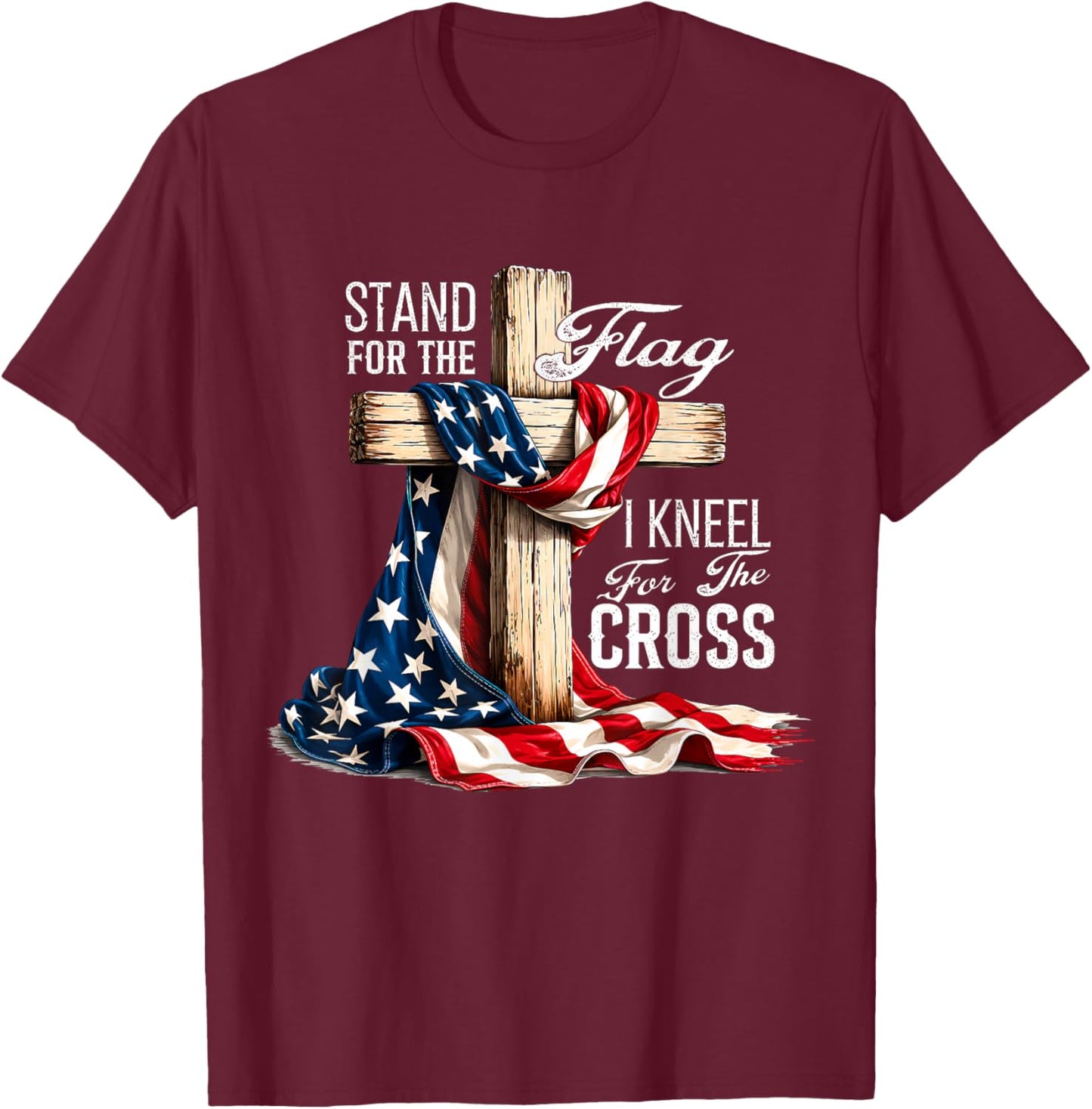 USA Flag Religious 4th of July Christian Faith Men Women T-Shirt - T-Shirt | Maroon