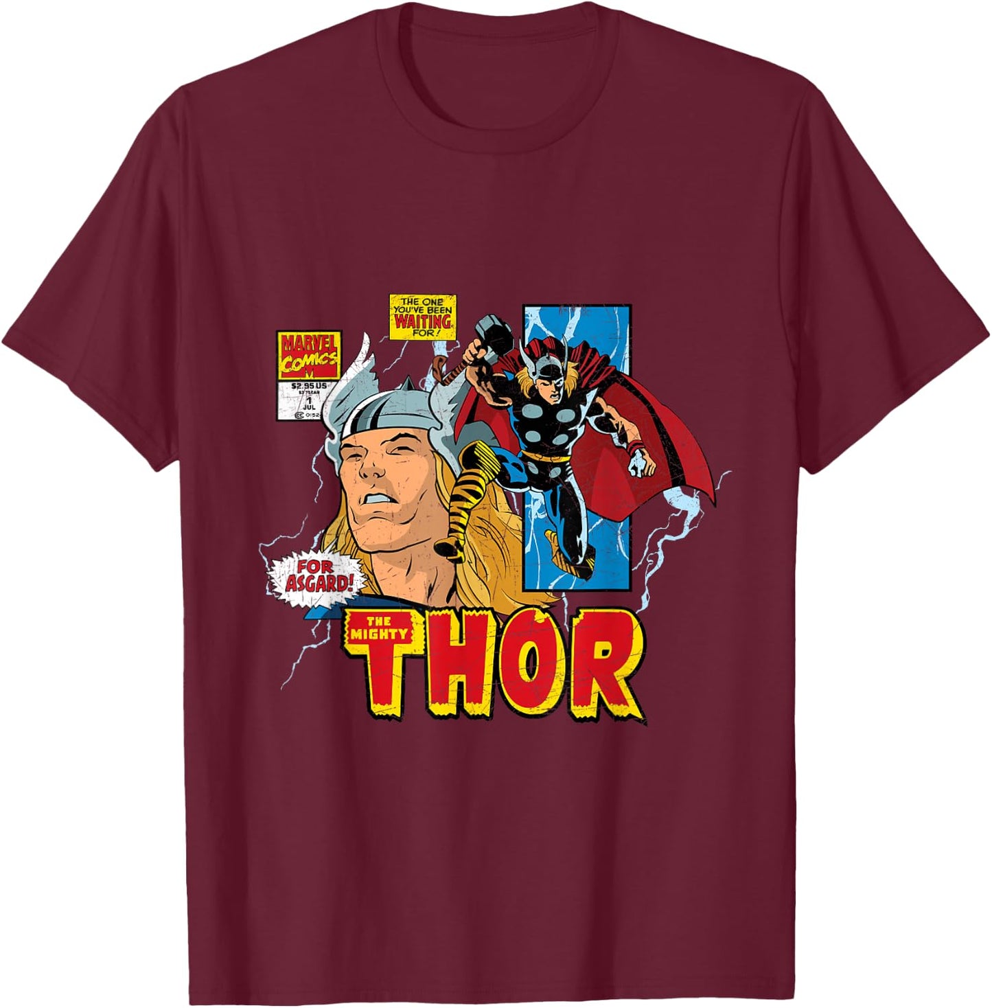 Marvel Comics Mighty Thor Retro Distressed Comic T-Shirt - T-Shirt | Maroon