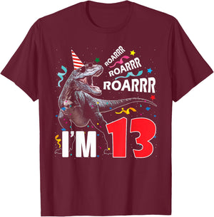 I'm 13 13th Birthday Official Teenager Dinosaur 13 Years Old T-Shirt - T-Shirt | Maroon