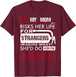 My Mom Is A Firefighter Risks Her Life Firefighter Kids T-Shirt - T-Shirt | Maroon