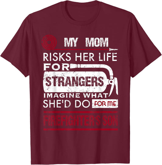 My Mom Is A Firefighter Risks Her Life Firefighter Kids T-Shirt - T-Shirt | Maroon