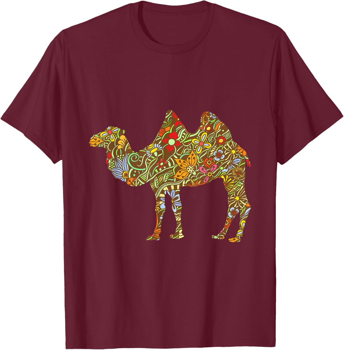 Colourful Floral Camel Funny Retro Gift T-Shirt - T-Shirt | Maroon