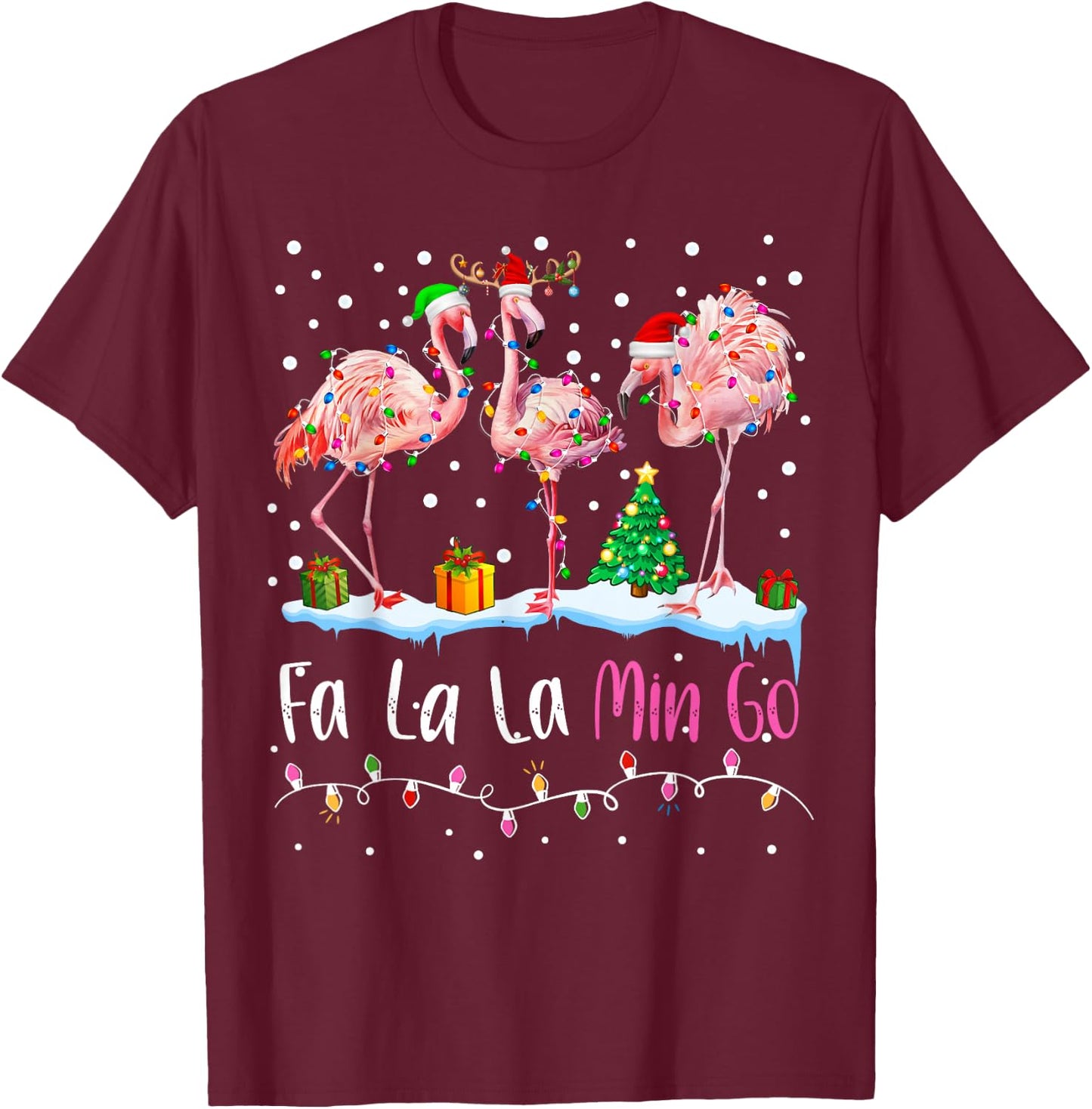 Fa La La La Mingo Flamingo Christmas Men Women Kids Xmas T-Shirt - T-Shirt | Maroon