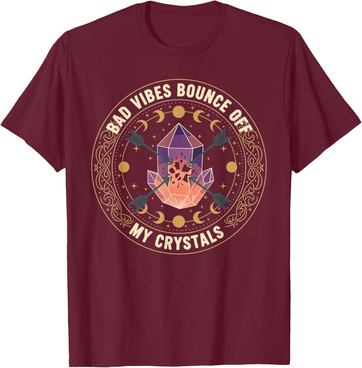 Crystal Lover Spiritual Protection Celestial Energy Design T-Shirt - T-Shirt | Maroon