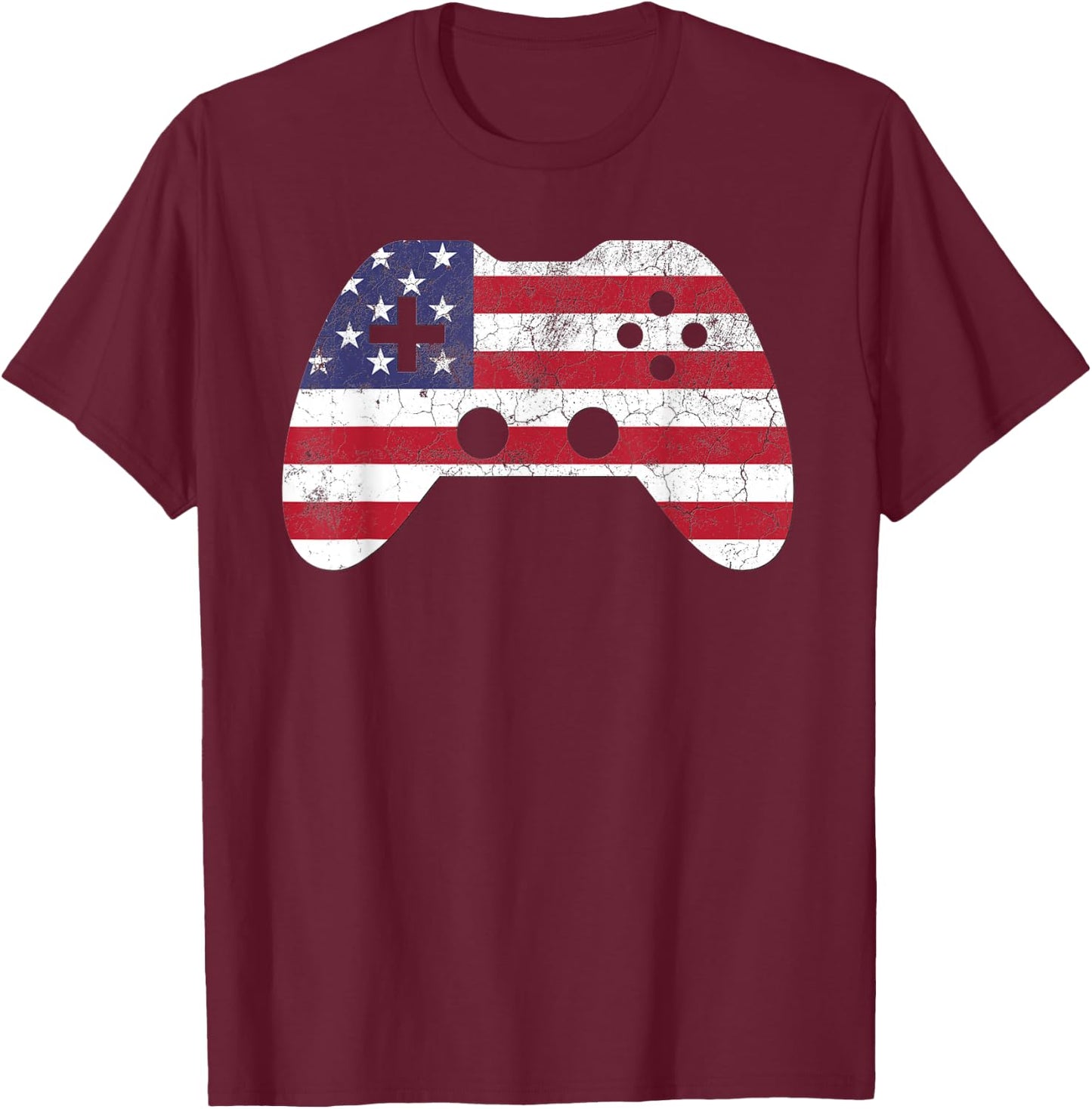 4th of July T Shirt Video Game Gamer Kids Boys Men USA T-Shirt - T-Shirt | Maroon