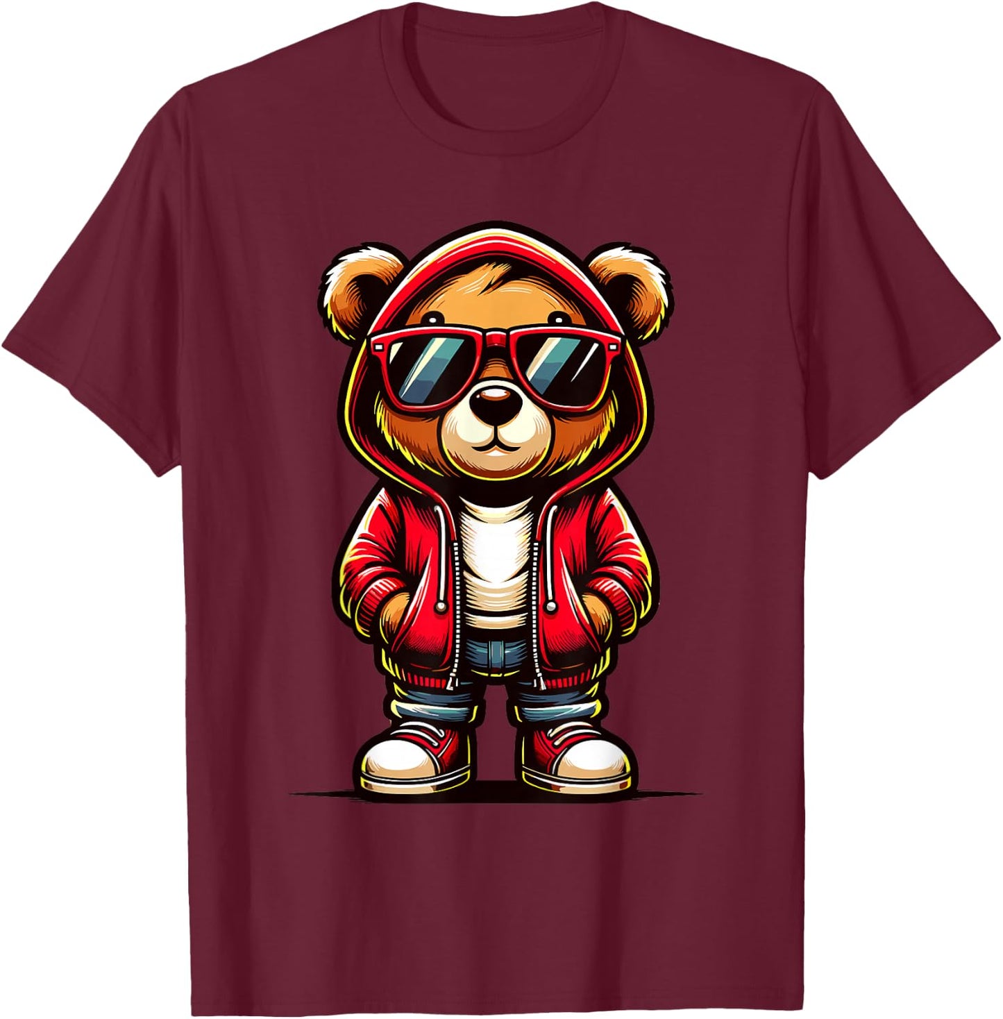 Teddy Bear Graphic Bears Cool Hip Hop Streetwear Colorful T-Shirt - T-Shirt | Maroon
