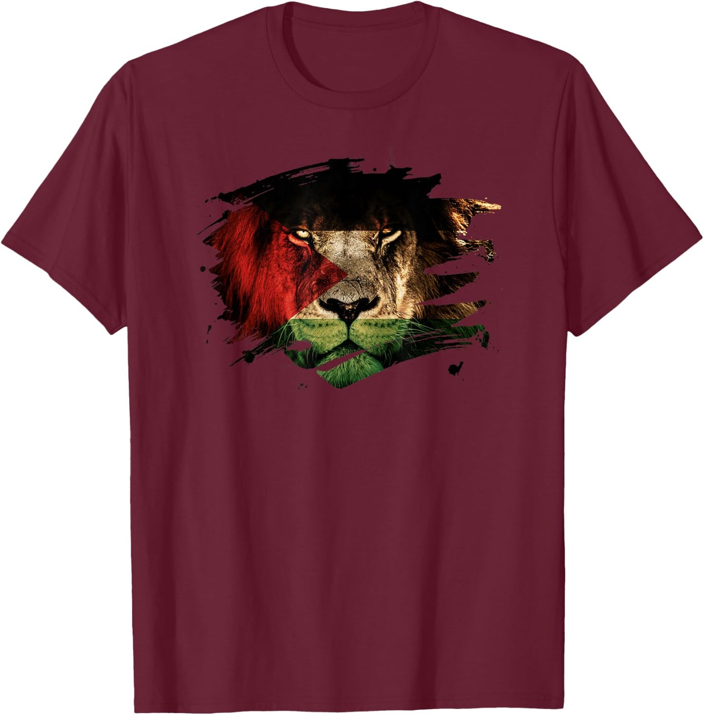 Palestine Flag and Lion - Palestinian Pride T-Shirt - T-Shirt | Maroon