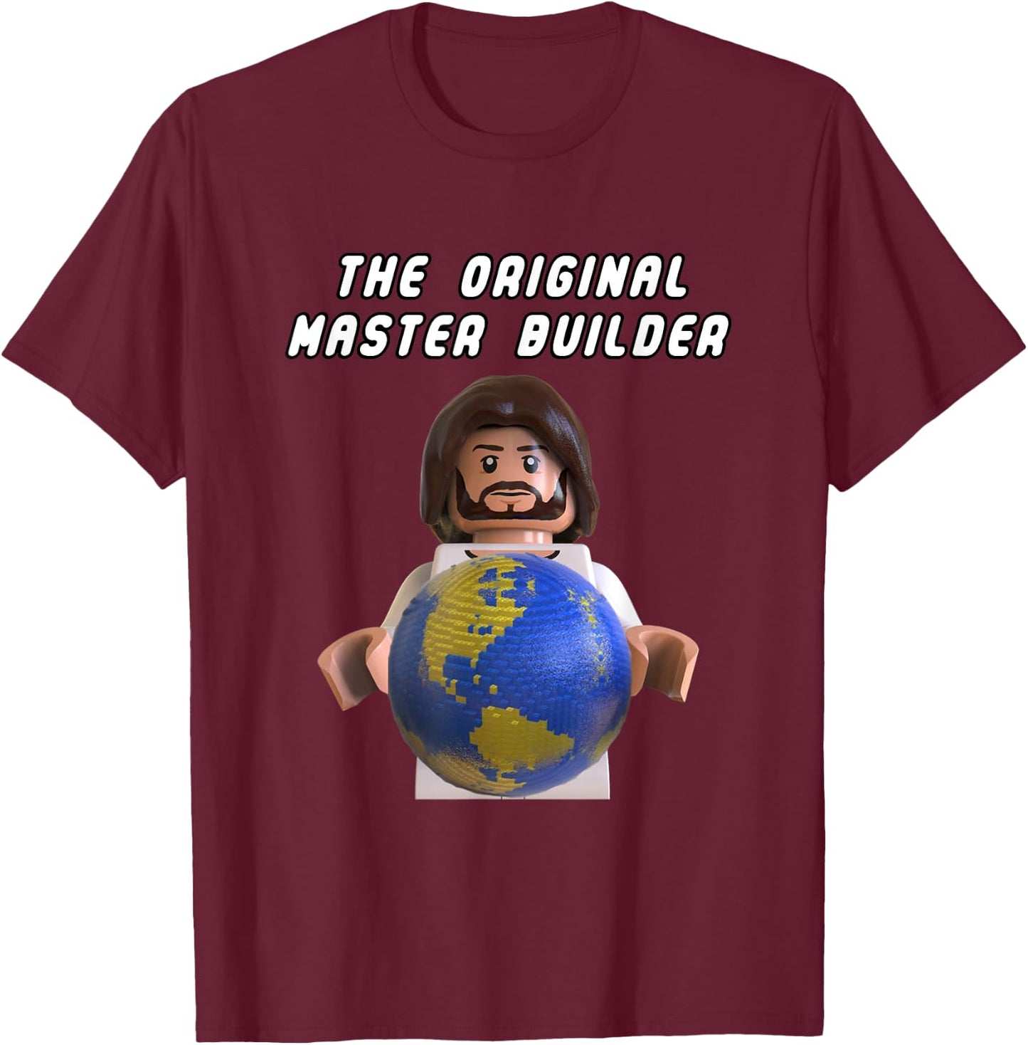 Original Master Builder Brick Earth God Minifigure T-Shirt - T-Shirt | Maroon