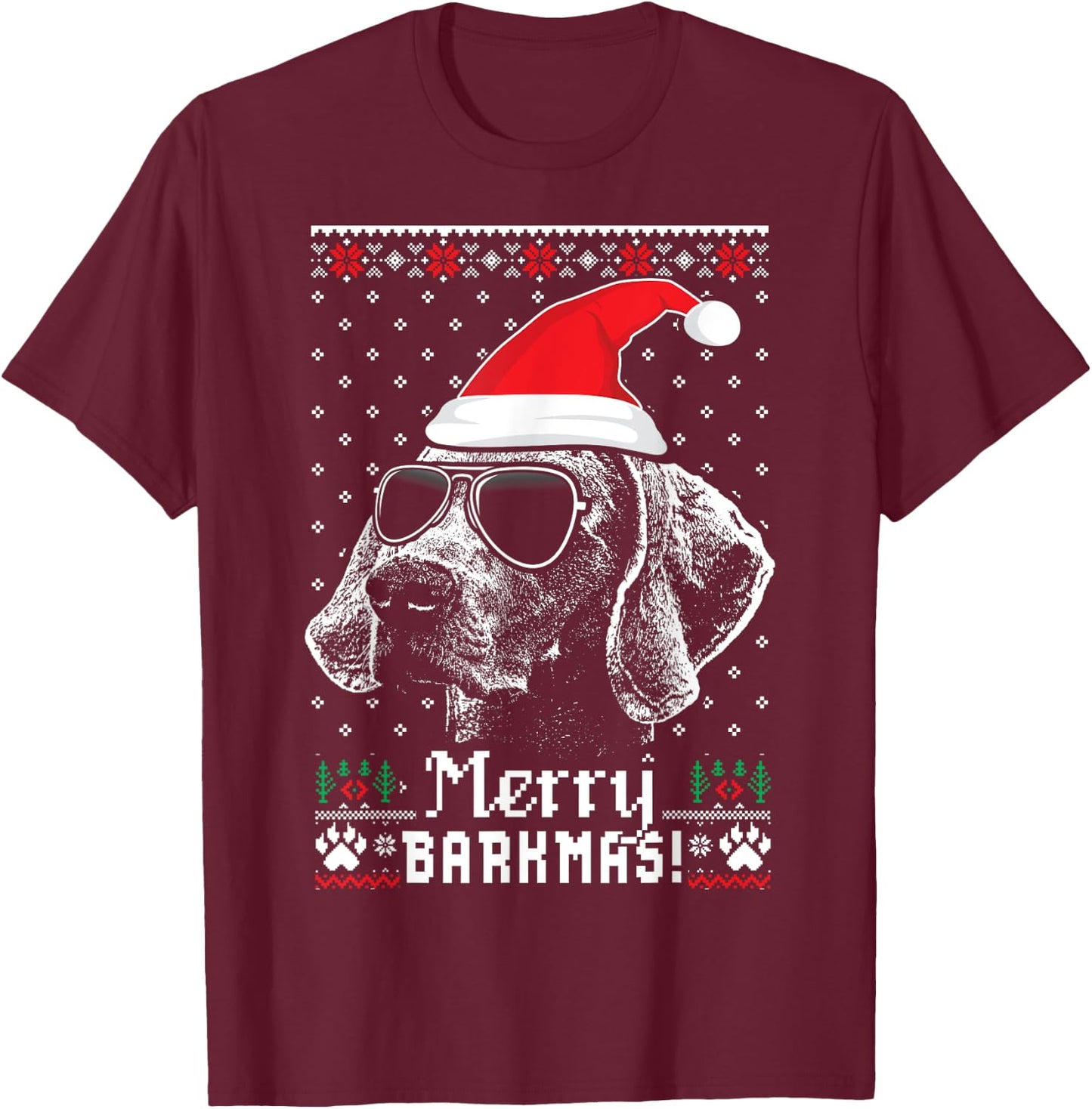 Weimaraner Merry Barkmas Christmas T-Shirt - T-Shirt | Maroon