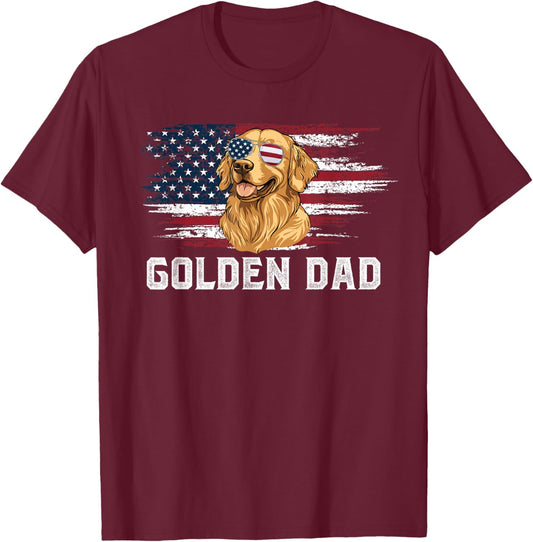 Golden Dad US Flag Dad of A Golden Retriever Dad T-Shirt - T-Shirt | Maroon