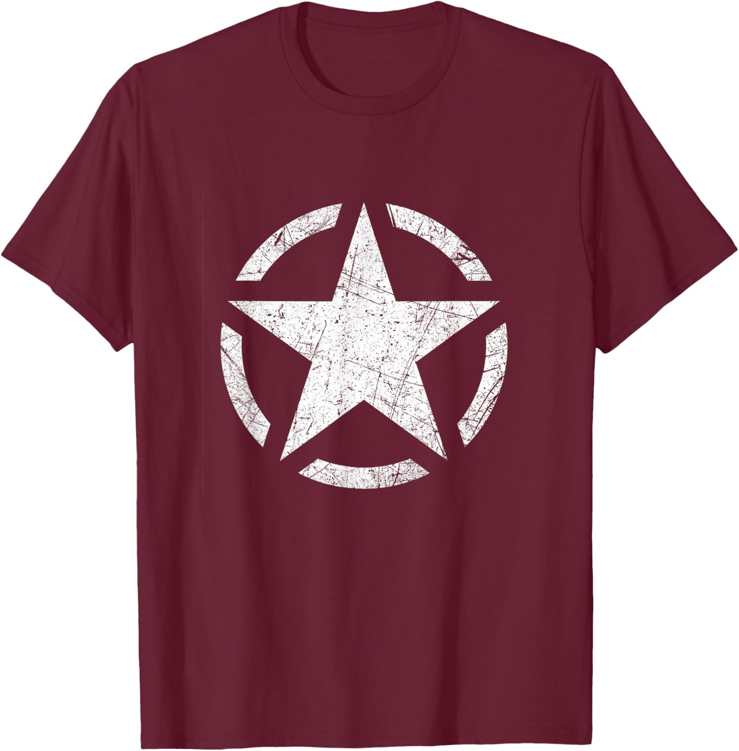 Distressed Vintage WWII US Army Star T Shirt T-Shirt - T-Shirt | Maroon