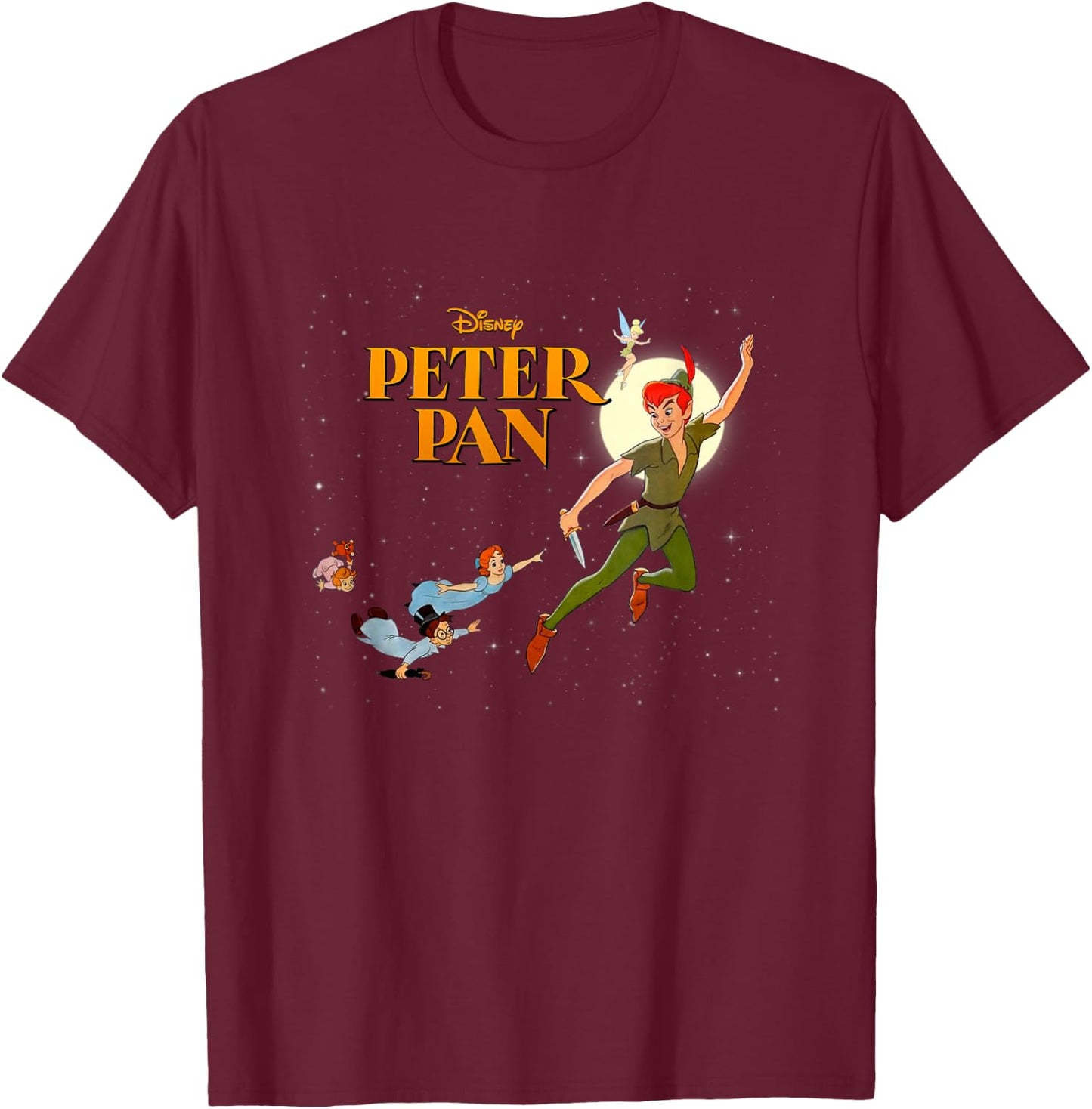 Disney Peter Pan Vintage Retro Group Shot Big Chest Poster T-Shirt - T-Shirt | Maroon