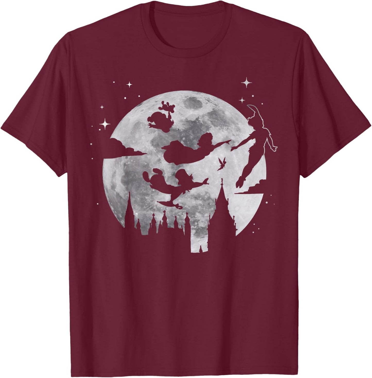 Disney Peter Pan Flying By The Moon Silhouette T-Shirt - T-Shirt | Maroon