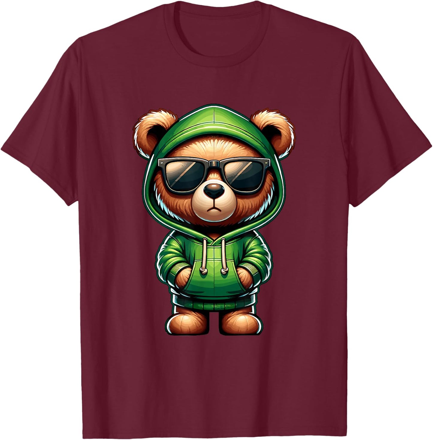 Graphic Teddy Bear Cool Bears Hip Hop Streetwear Colorful T-Shirt - T-Shirt | Maroon
