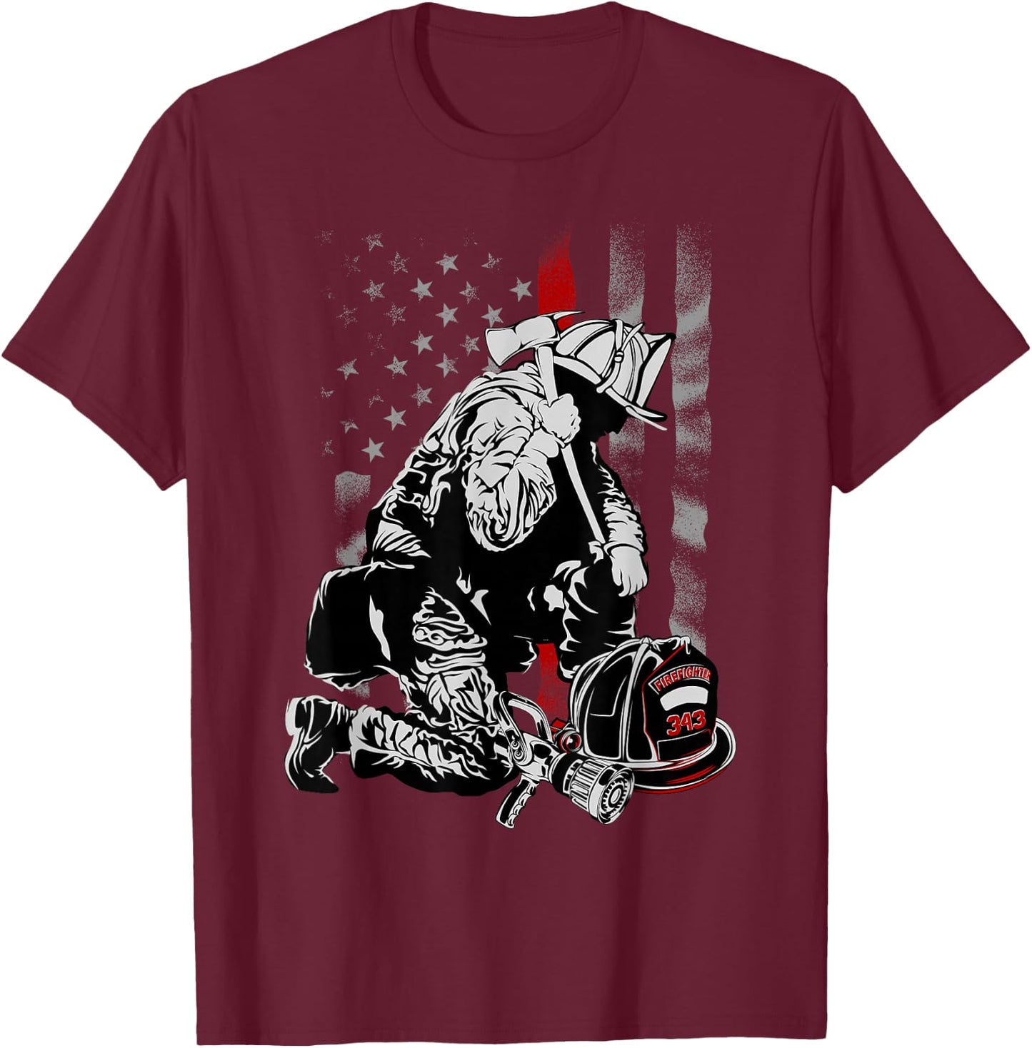 Fallen Fireman American Flag Thin Red Line Firefighter Top Small T-Shirt - T-Shirt | Maroon