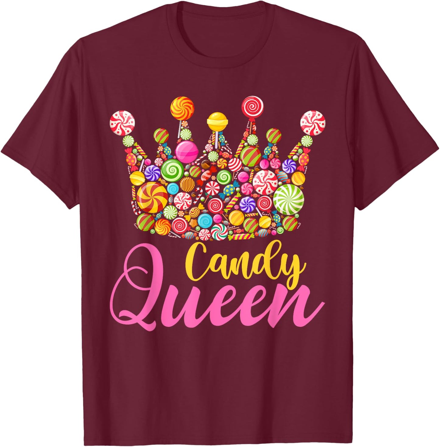 Cute Candy Queen Crown Lollipop Candy Sweet Lover Girl Kids T-Shirt - T-Shirt | Maroon
