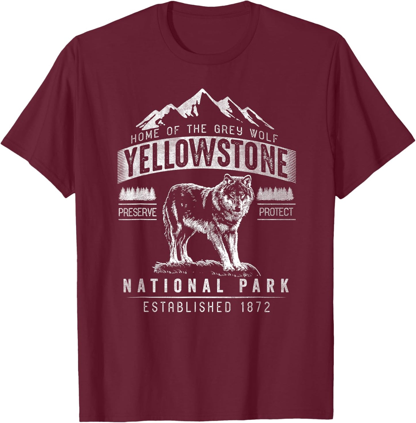 Vintage Grey Wolf Yellowstone National Park T-Shirt - T-Shirt | Maroon