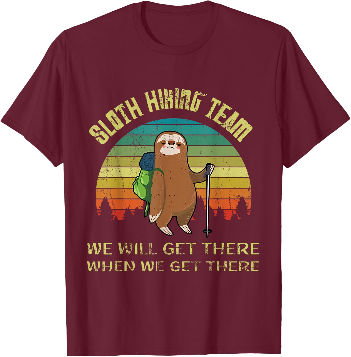 Funny sloth hiking team retro vintage sloth 80s T-Shirt - T-Shirt | Maroon