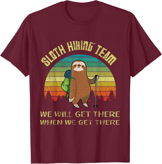 Funny sloth hiking team retro vintage sloth 80s T-Shirt - T-Shirt | Maroon