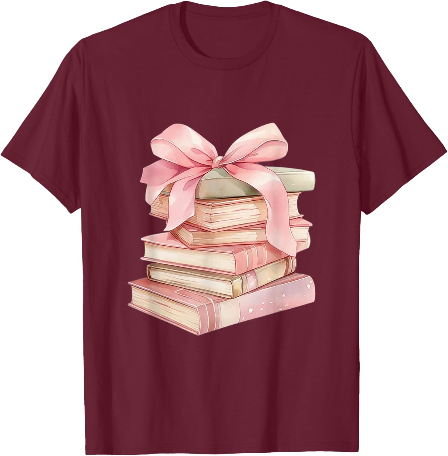 Books Coquette Bow T-Shirt - T-Shirt | Maroon