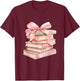 Books Coquette Bow T-Shirt - T-Shirt | Maroon