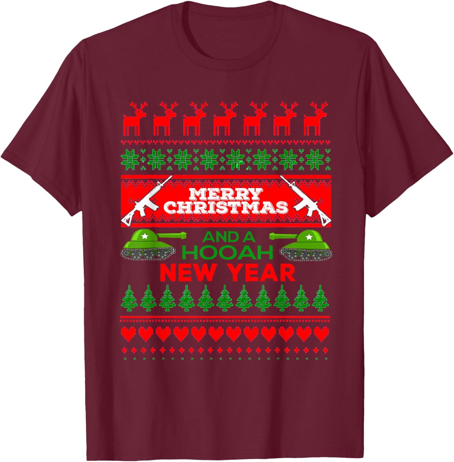 Military Ugly Christmas Sweater Army Shirt T-Shirt - T-Shirt | Maroon