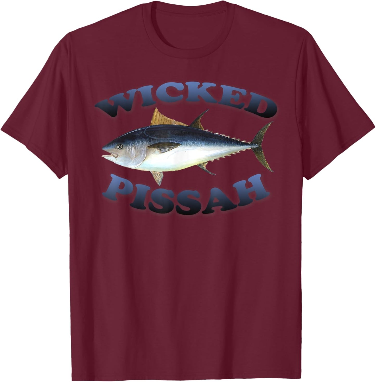 Wicked Pissah Bluefin Tuna Fish Illustration Fishing Angler T-Shirt - T-Shirt | Maroon