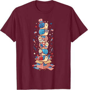 Funny Snail American USA Flag Memorial Day 4th of July T-Shirt - T-Shirt | Maroon