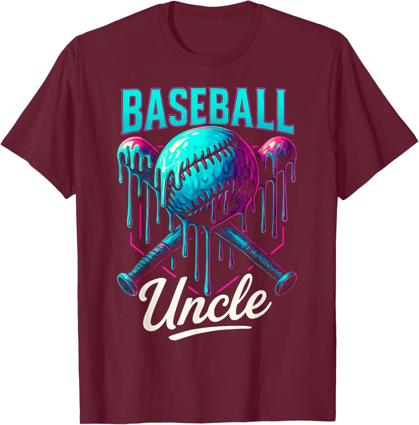 Baseball Drip Uncle Ice Cream Drip Baseball Men Fathers Day T-Shirt - T-Shirt | Maroon