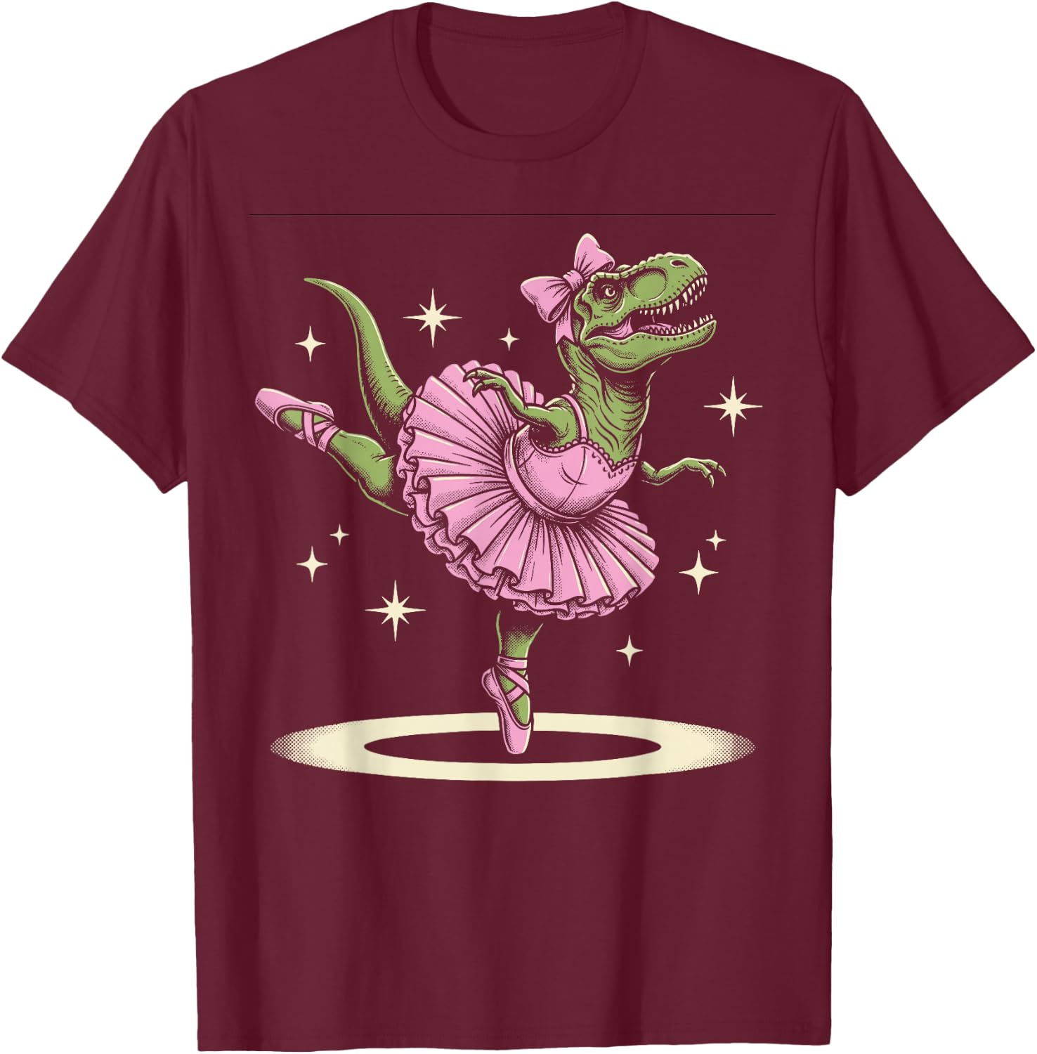 Ballet Dancing T-Rex in Tutu and Slippers T-Shirt - T-Shirt | Maroon