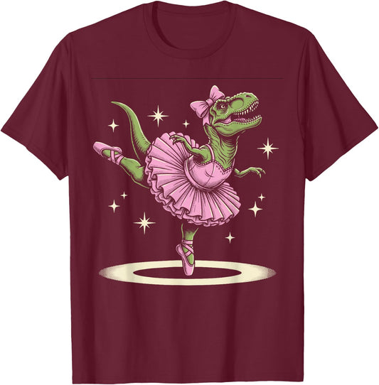 Ballet Dancing T-Rex in Tutu and Slippers T-Shirt - T-Shirt | Maroon