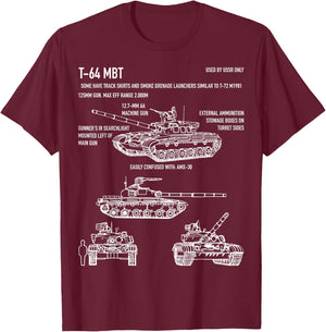 T-64 Russian Main Battle Tank Blueprint Gift T-Shirt - T-Shirt | Maroon