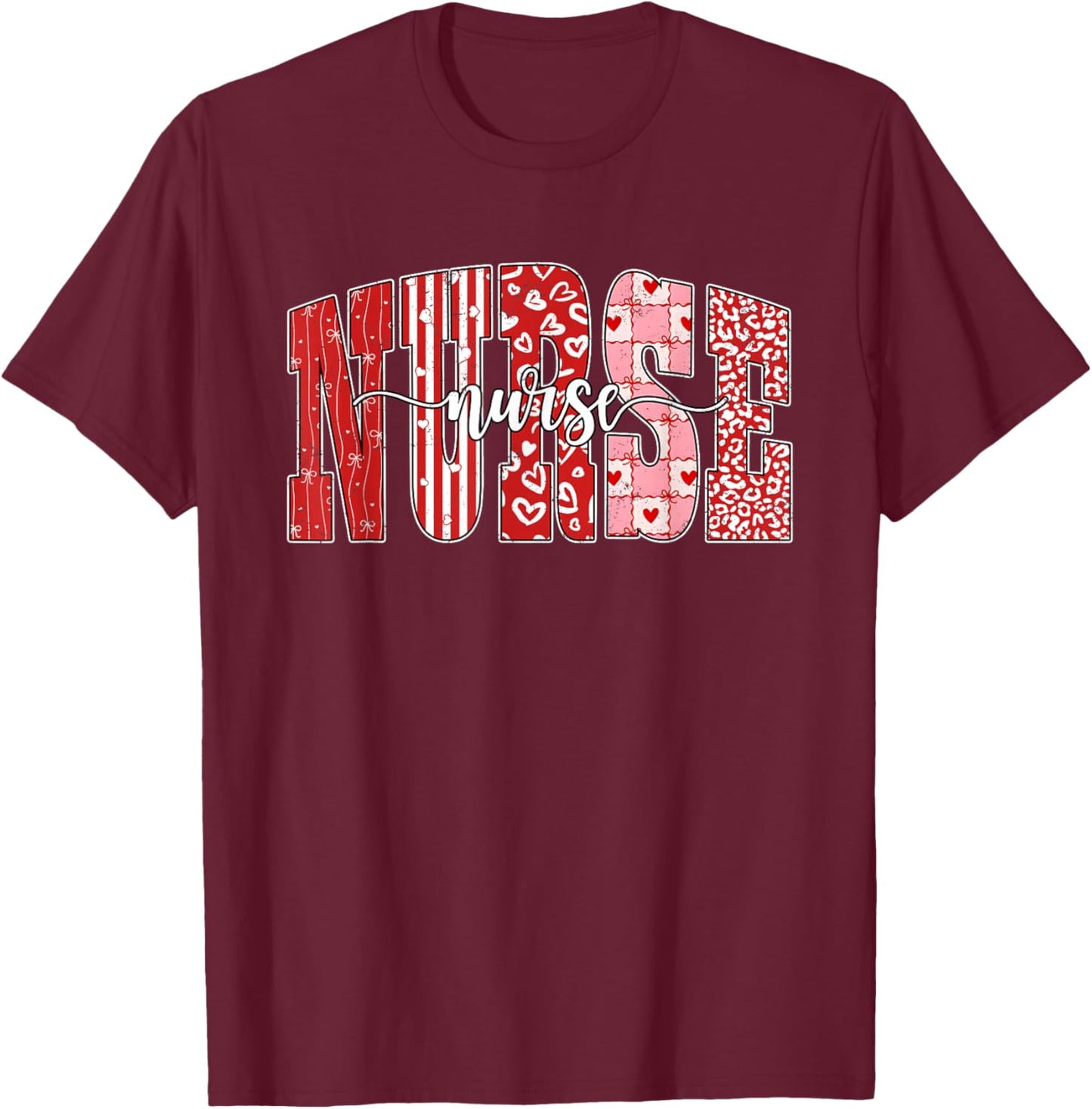 Retro Nurse Valentine Heart Leopard ER ICU NICU RN Nurse T-Shirt - T-Shirt | Maroon