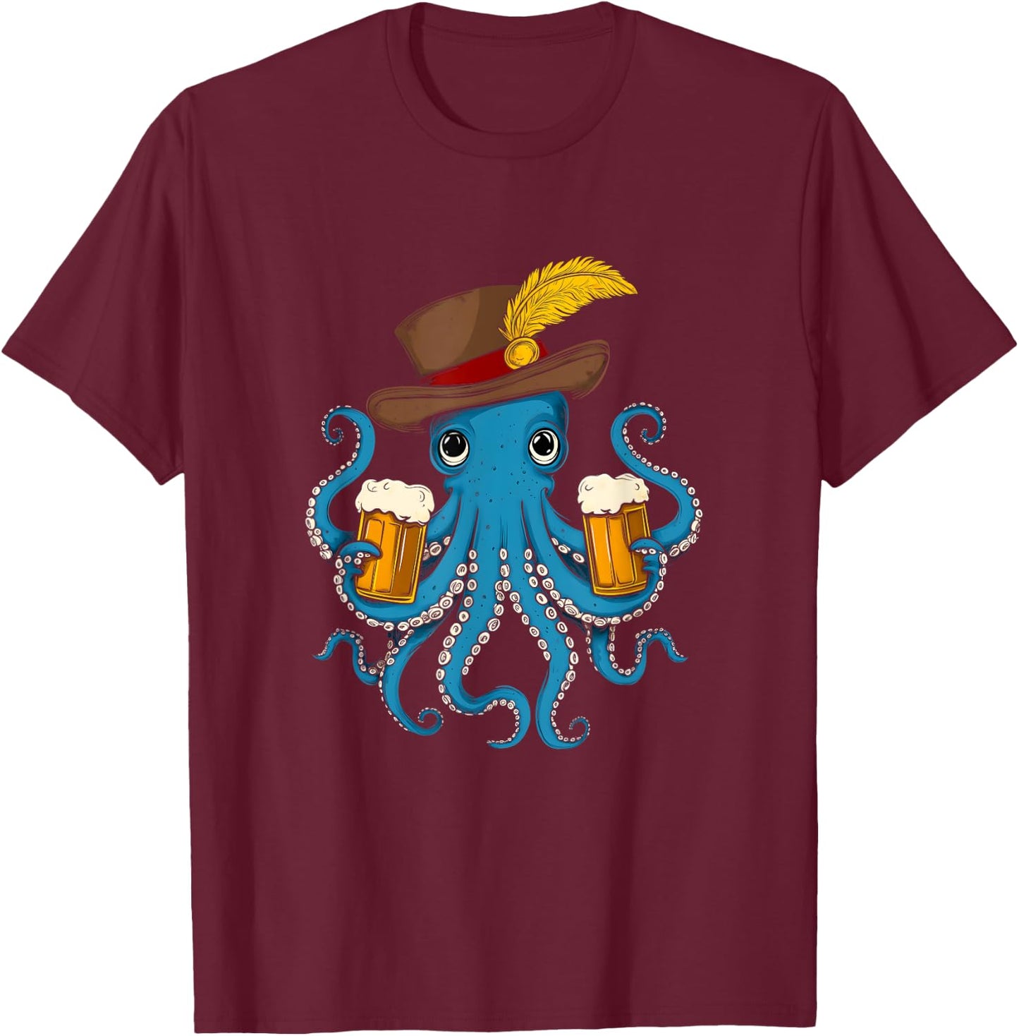 German Octopus Oktoberfest Funny Bavarian Festival Men Women T-Shirt - T-Shirt | Maroon