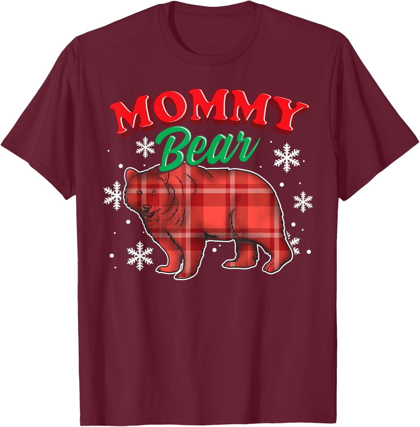 Mommy Bear Shirt Buffalo Plaid Gift Matching Bear Family T-Shirt - T-Shirt | Maroon