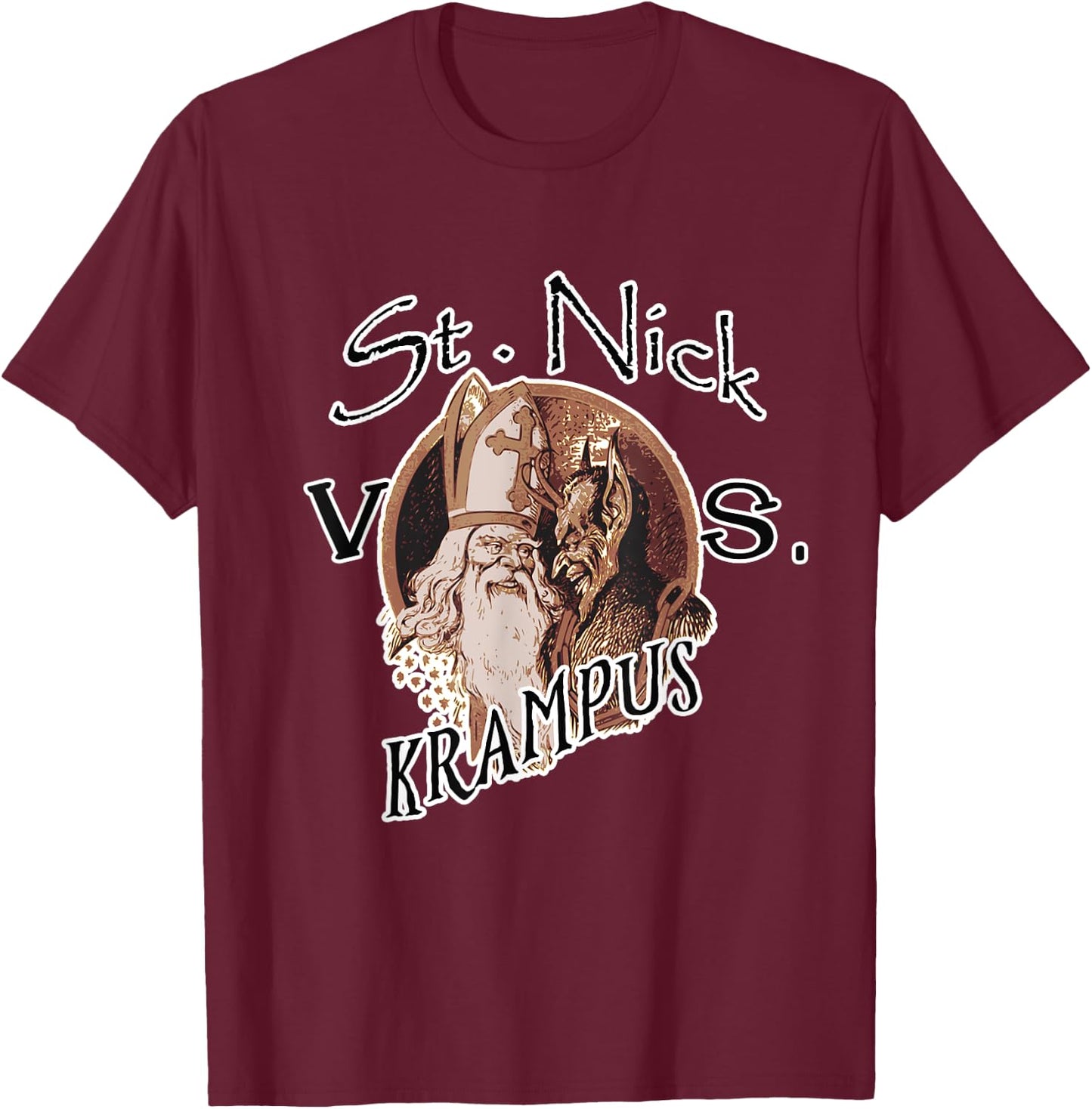 Santa Claus versus Krampus funny Christmas T-Shirt - T-Shirt | Maroon