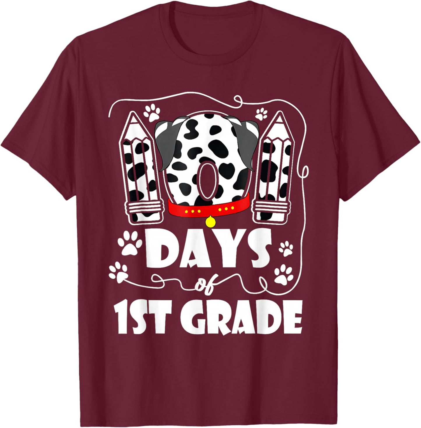 101 Days 1st Grade 100 Days School Dog 100th Day Students T-Shirt - T-Shirt | Maroon