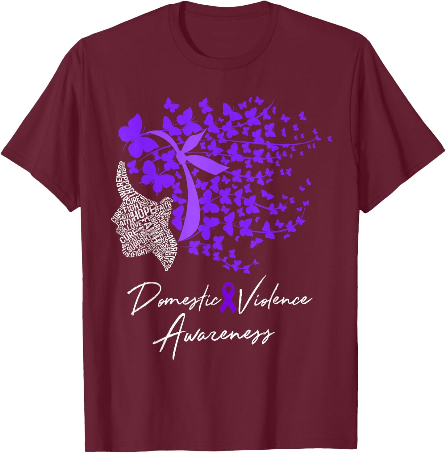 Domestic Violence Awareness Gifts Purple Butterflies T-Shirt - T-Shirt | Maroon