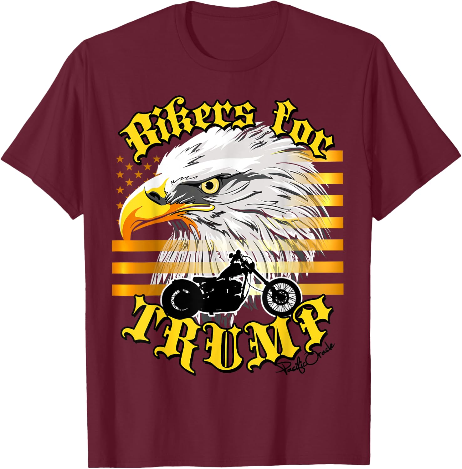 Epic USA Gold-Colored Flag Eagle Bikers For Trump 2024 T-Shirt - T-Shirt | Maroon