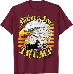 Epic USA Gold-Colored Flag Eagle Bikers For Trump 2024 T-Shirt - T-Shirt | Maroon