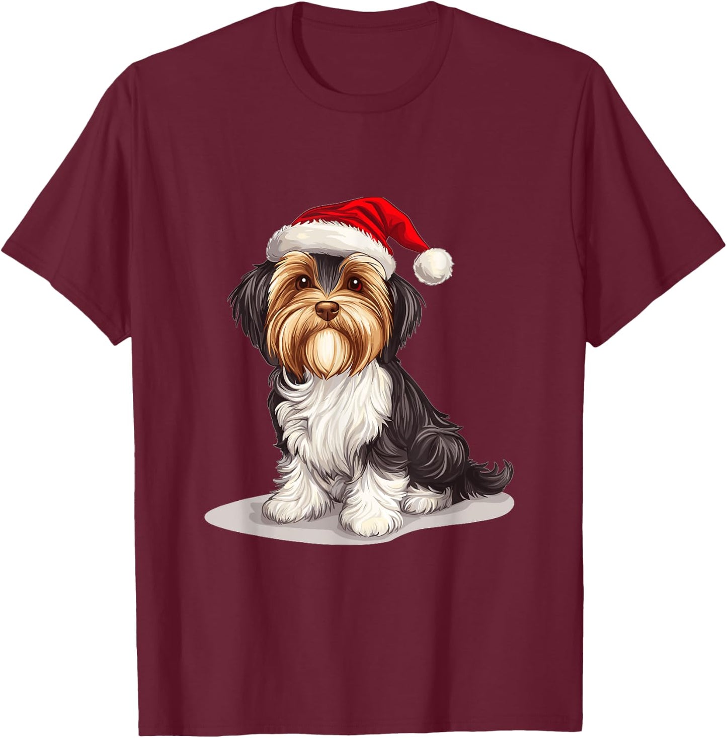 Cute Biewer Terrier Dog Christmas Merry X-mas Graphic Men Women Kids T-Shirt - T-Shirt | Maroon