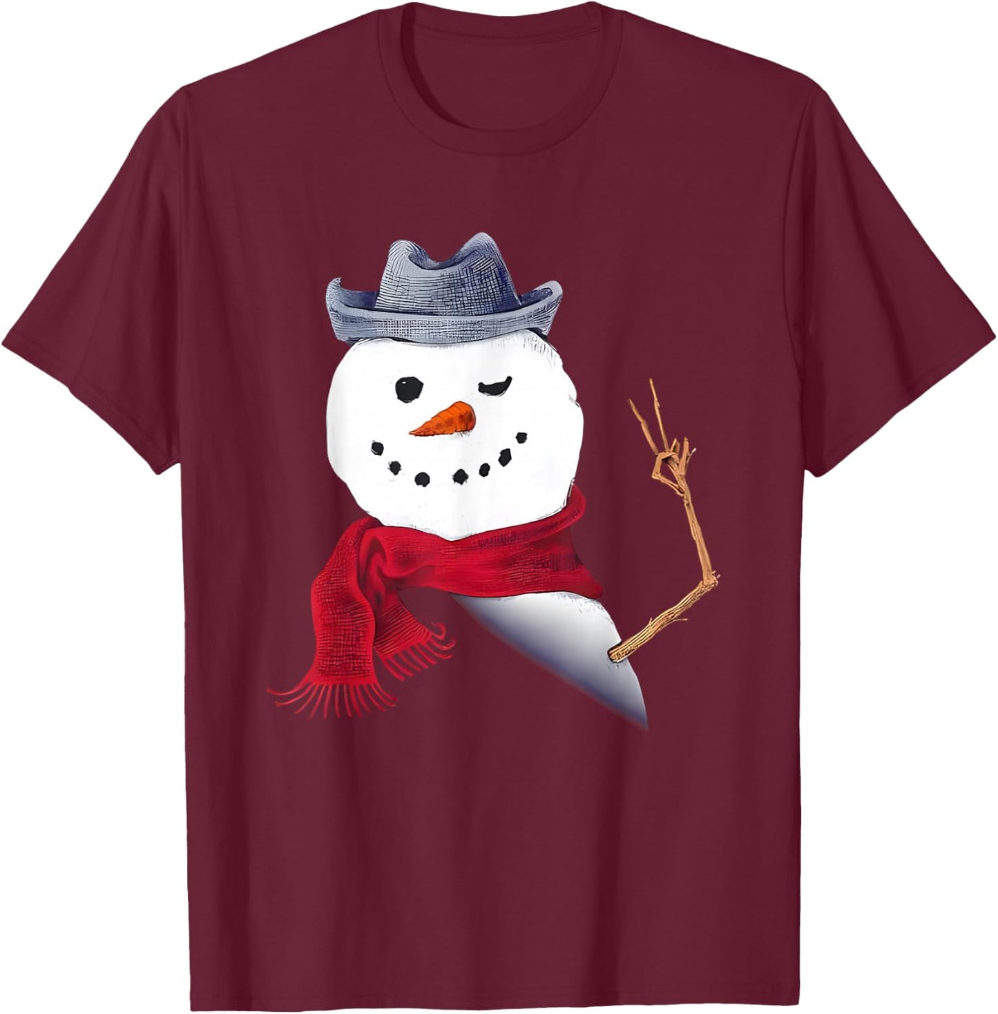 Snowman Peace Sign Say Hi Christmas T-Shirt - T-Shirt | Maroon