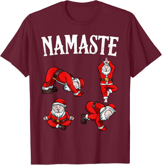 Funny Namaste Santa Claus Yoga Pose Christmas Hippie Peace T-Shirt - T-Shirt | Maroon