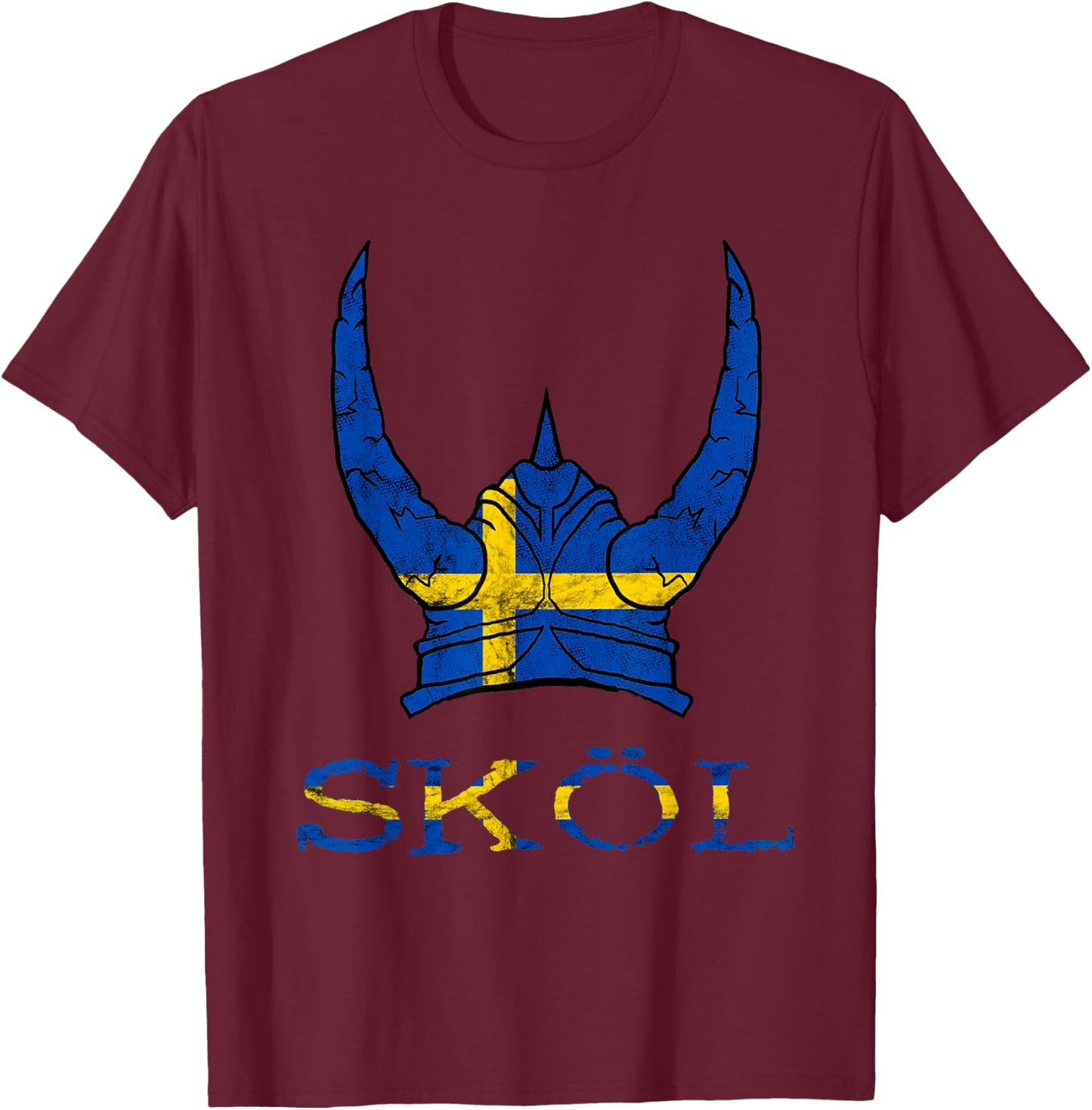 Sköl Swedish Viking Helmet Sweden Nordmann Swede T-Shirt - T-Shirt | Maroon