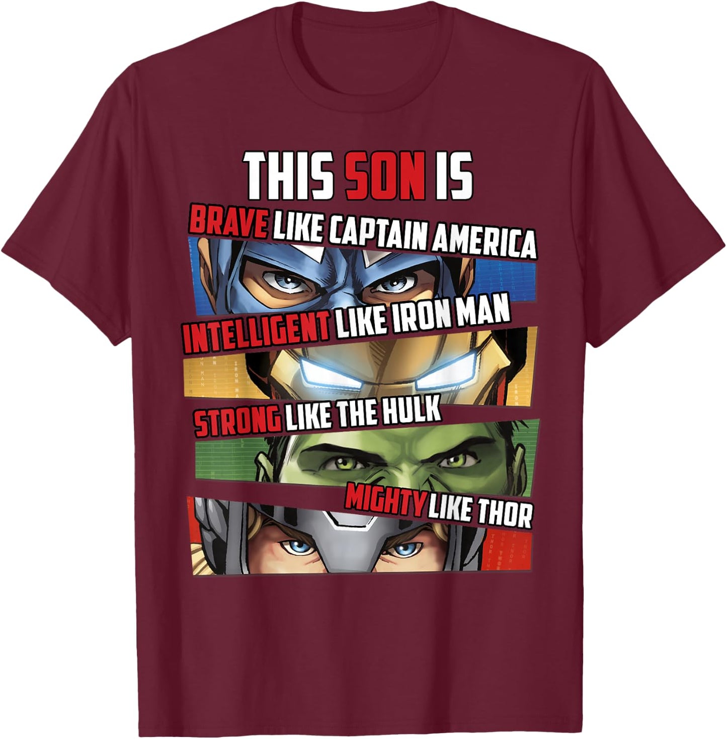 Marvel Avengers This Son Is Group Eyes Panels T-Shirt - T-Shirt | Maroon