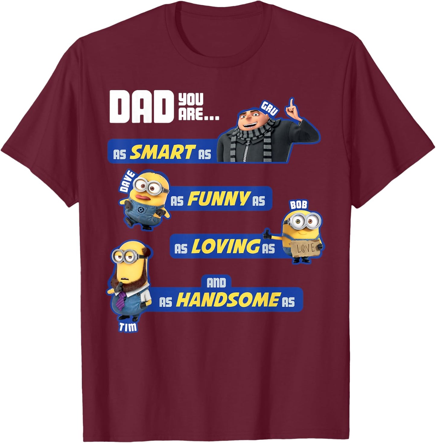 Despicable Me Minions Awesome Dad Qualities Graphic T-Shirt - T-Shirt | Maroon