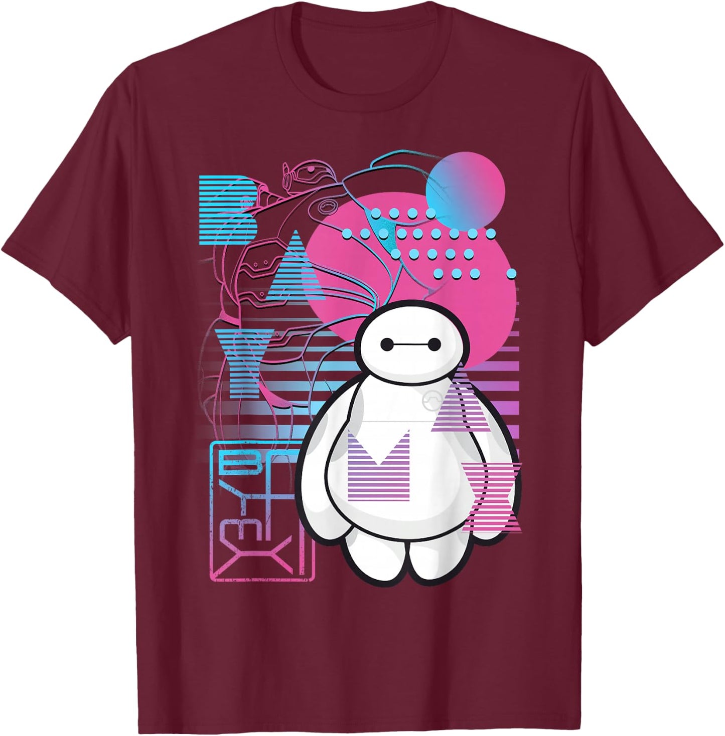 Disney Big Hero 6 Baymax Neon Blue Print Schematics T-Shirt - T-Shirt | Maroon